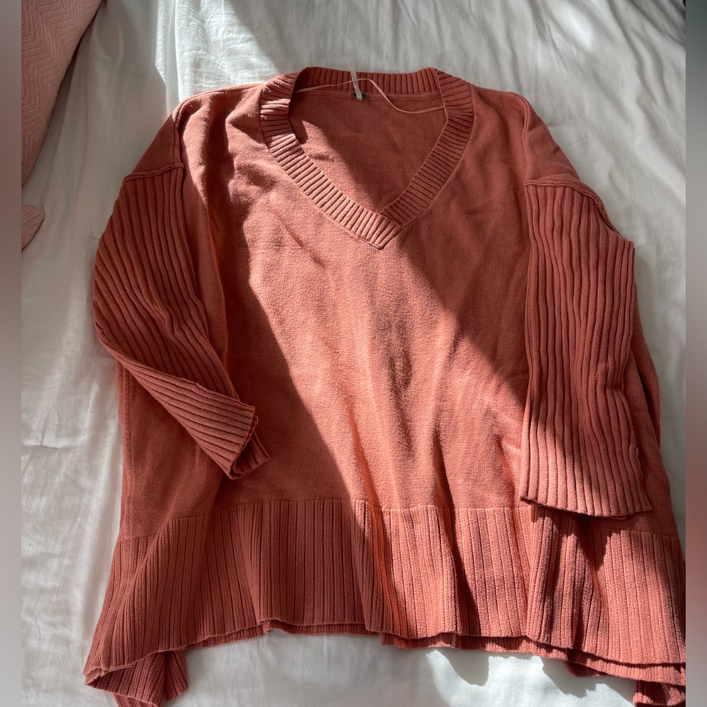 Free People V-Neck Sweater in Rust